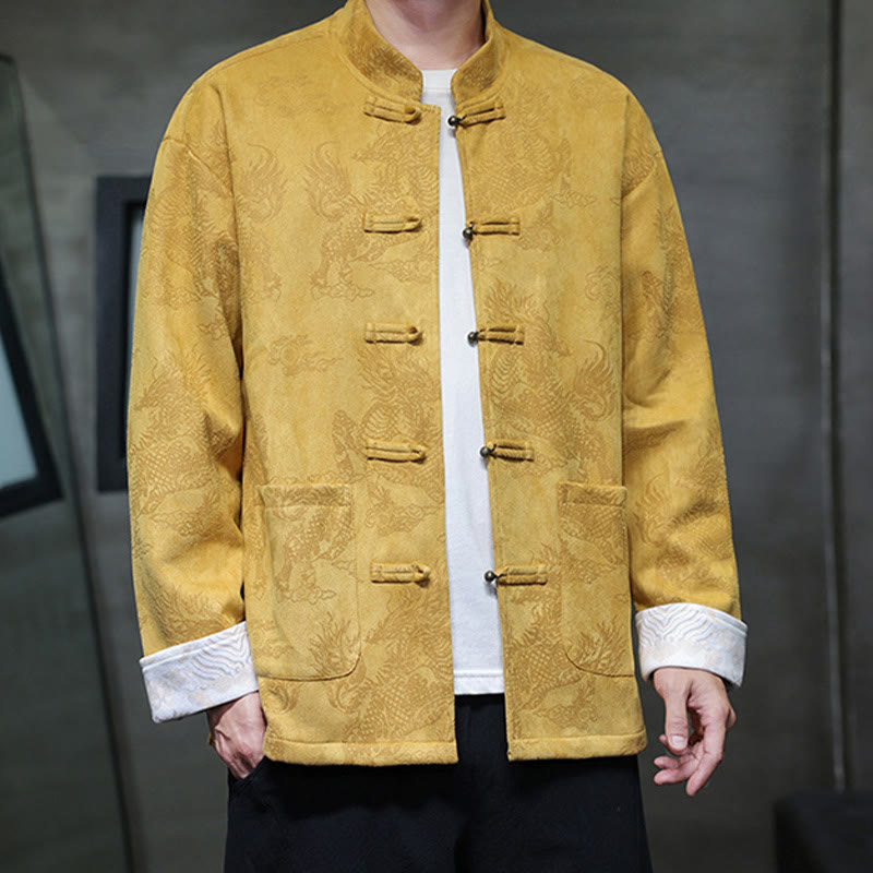 Buddha Stones Chiński Nowy Rok Kirin Print Żaba-guzik Tang Suit Męska Kurtka Koszula Z Kieszeniami - image 3