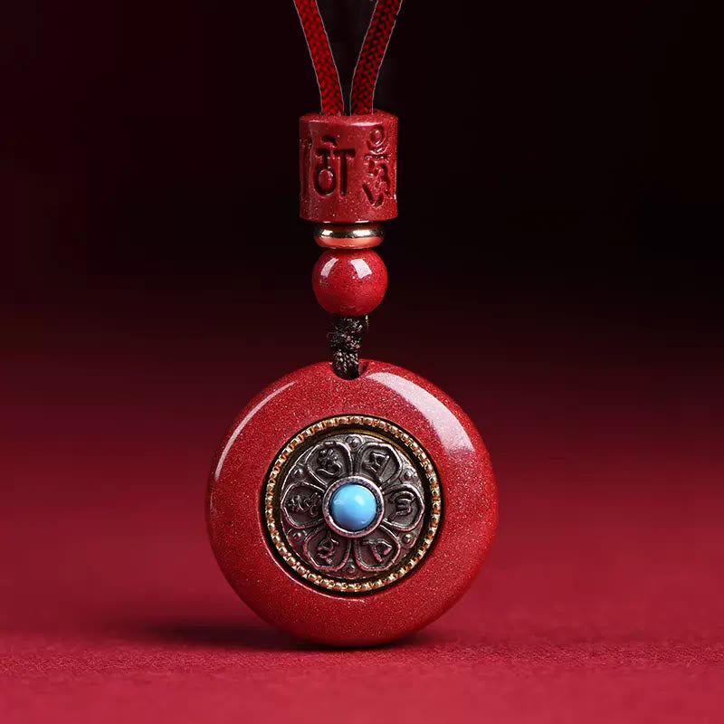 Buddha Stones Naturalny Cynober Sześć Prawdziwych Słów ' Om Mani Padme Hum' Pleciony Sznurek Błogosławieństwo Breloczek Naszyjnik Wisiorek - Naszyjnik Cinnabar Om Mani Padme Hum - image 1