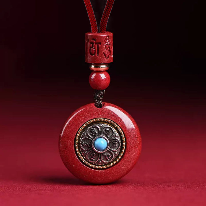 Buddha Stones Naturalny Cynober Sześć Prawdziwych Słów ' Om Mani Padme Hum' Pleciony Sznurek Błogosławieństwo Breloczek Naszyjnik Wisiorek - Naszyjnik Cinnabar Om Mani Padme Hum - image 1