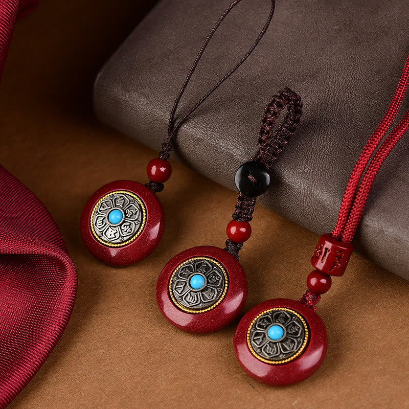Buddha Stones Naturalny Cynober Sześć Prawdziwych Słów ' Om Mani Padme Hum' Pleciony Sznurek Błogosławieństwo Breloczek Naszyjnik Wisiorek - image 2