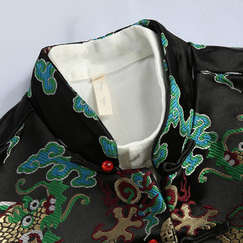 Buddha Stones Chiński Nowy Rok Smok Haft Pomyślne Chmury Żaba-guzik Tang Garnitur Męska Kurtka Koszula - image 14