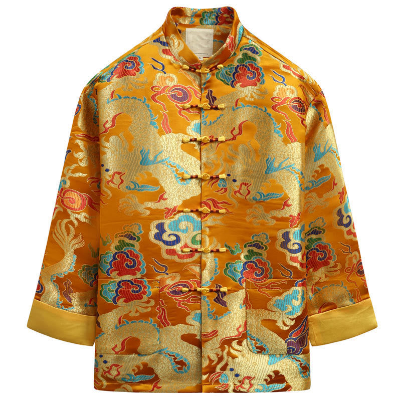 Buddha Stones Chiński Nowy Rok Smok Haft Pomyślne Chmury Żaba-guzik Tang Garnitur Męska Kurtka Koszula - Nawłoć - US/UK/AU44， EU54 (4XL) - image 17