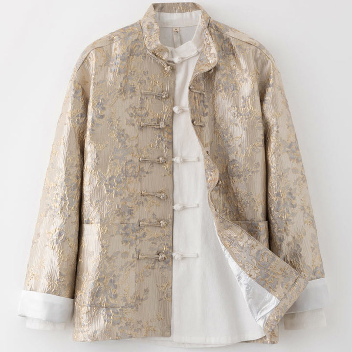 Buddha Stones Chiński Nowy Rok Żakard Haft Żabka-guzik Garnitur Tang Męska Kurtka Koszula Z Kieszeniami - BurlyWood - US/UK/AU44， EU54 (4XL) - image 10