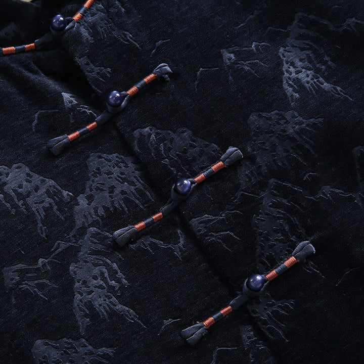 Buddha Stones Chiński Nowy Rok Krajobraz Druk Ręcznie Żaba-guzik Tang Suit Męska Kurtka Koszula Z Kieszeniami - image 7