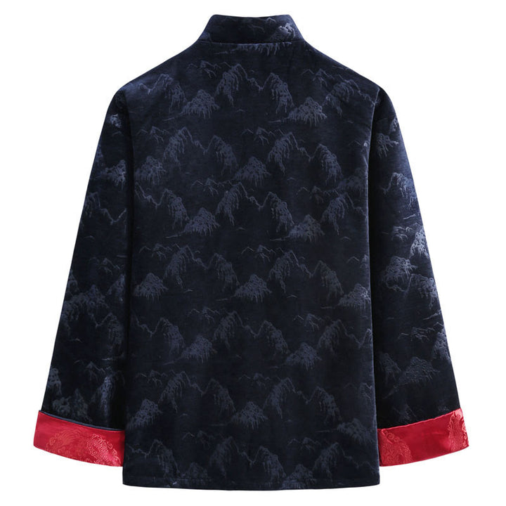 Buddha Stones Chiński Nowy Rok Krajobraz Druk Ręcznie Żaba-guzik Tang Suit Męska Kurtka Koszula Z Kieszeniami - image 5