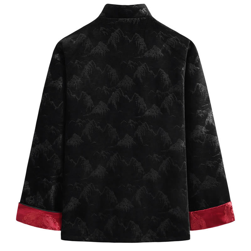 Buddha Stones Chiński Nowy Rok Krajobraz Druk Ręcznie Żaba-guzik Tang Suit Męska Kurtka Koszula Z Kieszeniami - image 3