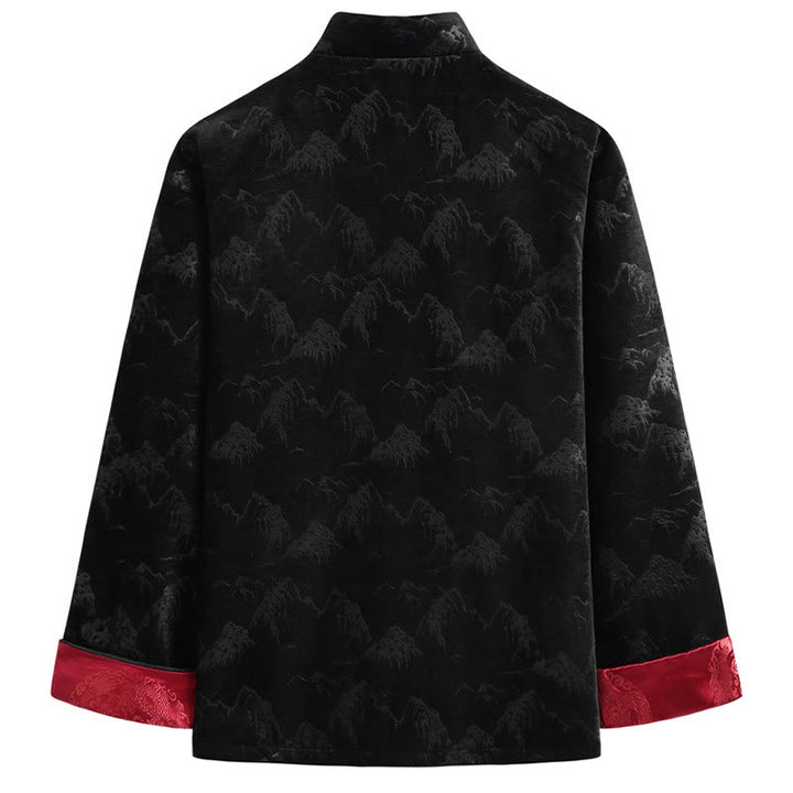 Buddha Stones Chiński Nowy Rok Krajobraz Druk Ręcznie Żaba-guzik Tang Suit Męska Kurtka Koszula Z Kieszeniami - image 3