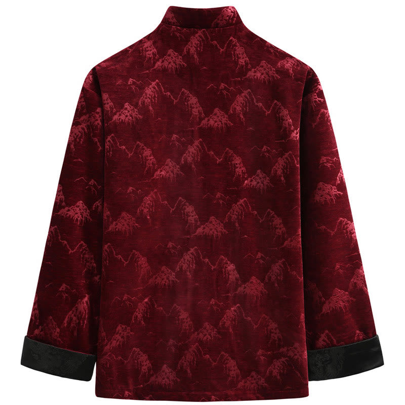 Buddha Stones Chiński Nowy Rok Krajobraz Druk Ręcznie Żaba-guzik Tang Suit Męska Kurtka Koszula Z Kieszeniami - image 1