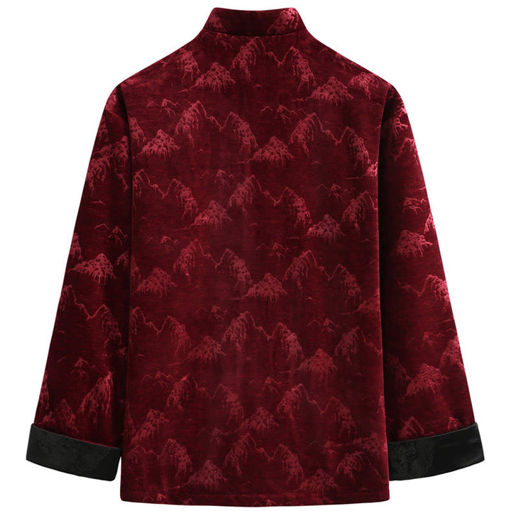 Buddha Stones Chiński Nowy Rok Krajobraz Druk Ręcznie Żaba-guzik Tang Suit Męska Kurtka Koszula Z Kieszeniami - image 1