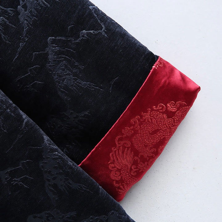 Buddha Stones Chiński Nowy Rok Krajobraz Druk Ręcznie Żaba-guzik Tang Suit Męska Kurtka Koszula Z Kieszeniami - image 13