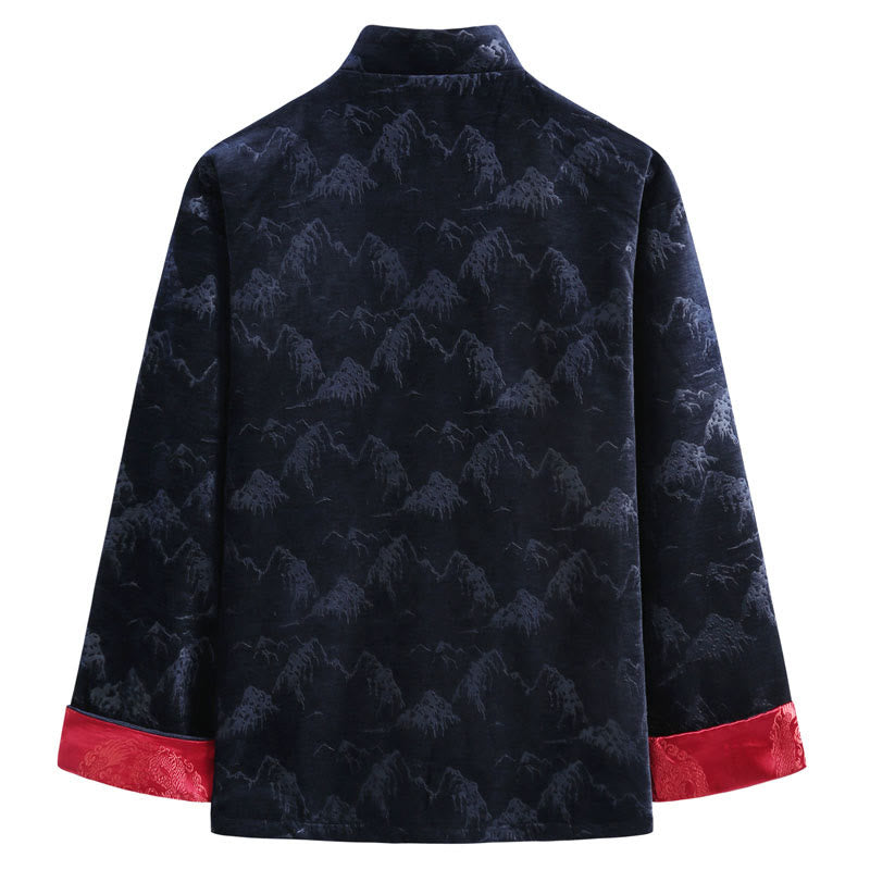 Buddha Stones Chiński Nowy Rok Krajobraz Druk Ręcznie Żaba-guzik Tang Suit Męska Kurtka Koszula Z Kieszeniami - image 5