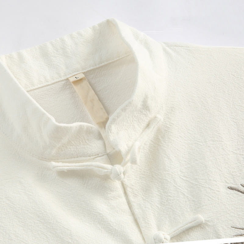 Buddha Stones Chiński Nowy Rok Żuraw Haft Tang Garnitur Hanfu Długi Rękaw Spodnie Odzież Bawełna Len Męski Zestaw Z Kieszeniami - image 7