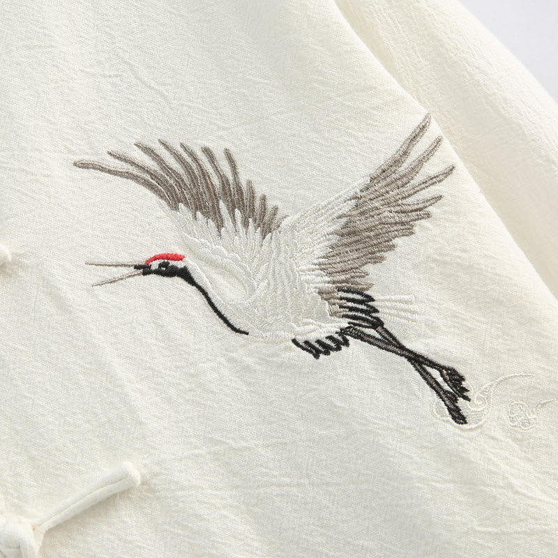 Buddha Stones Chiński Nowy Rok Żuraw Haft Tang Garnitur Hanfu Długi Rękaw Spodnie Odzież Bawełna Len Męski Zestaw Z Kieszeniami - image 8