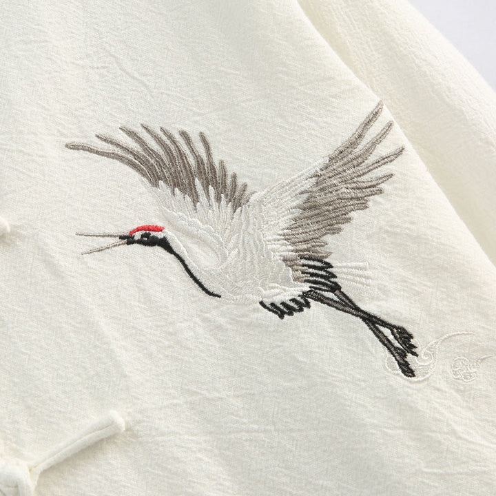 Buddha Stones Chiński Nowy Rok Żuraw Haft Tang Garnitur Hanfu Długi Rękaw Spodnie Odzież Bawełna Len Męski Zestaw Z Kieszeniami - image 8