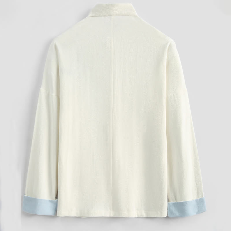 Buddha Stones Chiński Nowy Rok Żuraw Haft Tang Garnitur Hanfu Długi Rękaw Spodnie Odzież Bawełna Len Męski Zestaw Z Kieszeniami - image 6