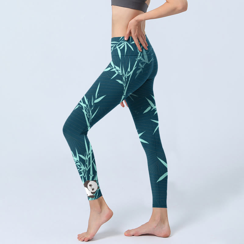 Buddha Stones Lush Turquoise Bamboo Panda Pattern Gym Legginsy Damskie Spodnie do Jogi - image 2