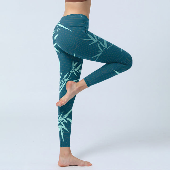 Buddha Stones Lush Turquoise Bamboo Panda Pattern Gym Legginsy Damskie Spodnie do Jogi - image 3