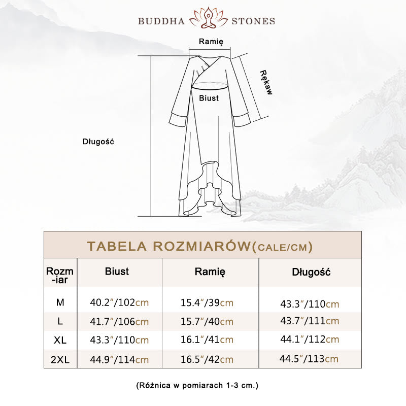 Buddha Stones Sukienka Tunika z Dekoltem w Serek Szerokie Spodnie Medytacja Zen Praktyka Taniec Ubrania