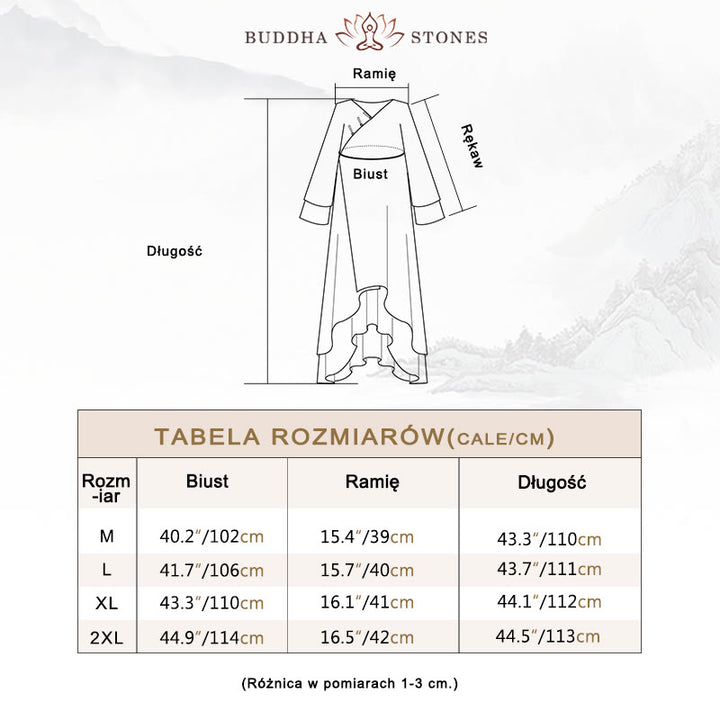 Buddha Stones Sukienka Tunika z Dekoltem w Serek Szerokie Spodnie Medytacja Zen Praktyka Taniec Ubrania