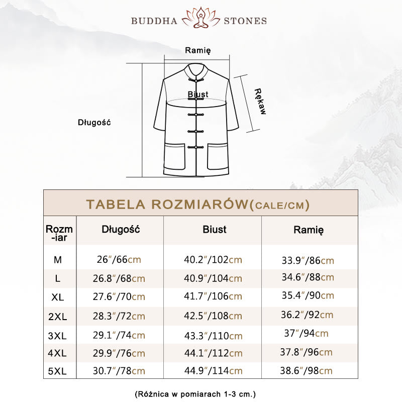 Kamienie Buddha Stones -Guzik Chiński Tang Suit Krótki Rękaw Koszula Lniana Męska Odzież Z Kieszeniami - image 5