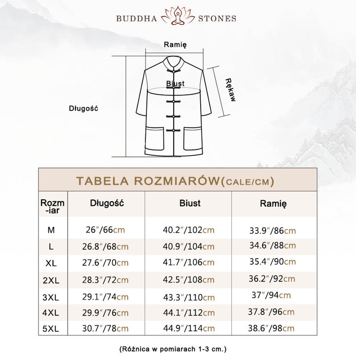 Kamienie Buddha Stones -Guzik Chiński Tang Suit Krótki Rękaw Koszula Lniana Męska Odzież Z Kieszeniami - image 5