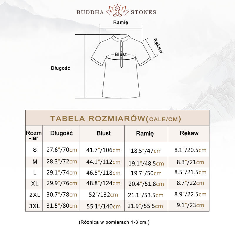 Koszula męska z krótkim rękawem i guzikami z lnu i bawełny Buddha Stones - image 5
