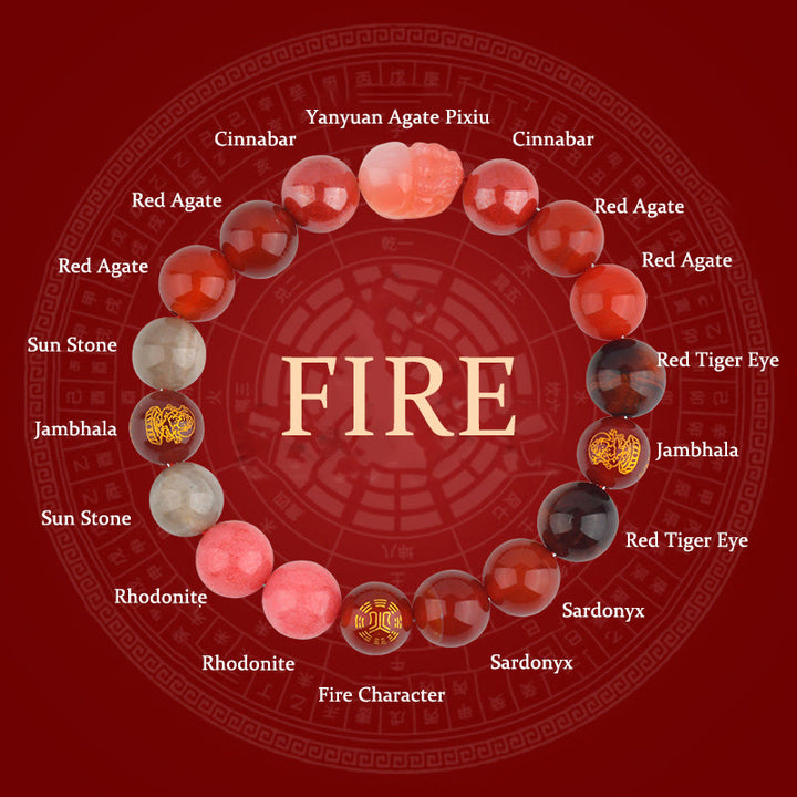 Buddha Stones Pięć Elementów Różnorodny Kryształ Agat Bransoletka PiXiu Wealth - Ogień (obwód nadgarstka: 14-16 cm) - 12 mm - image 21