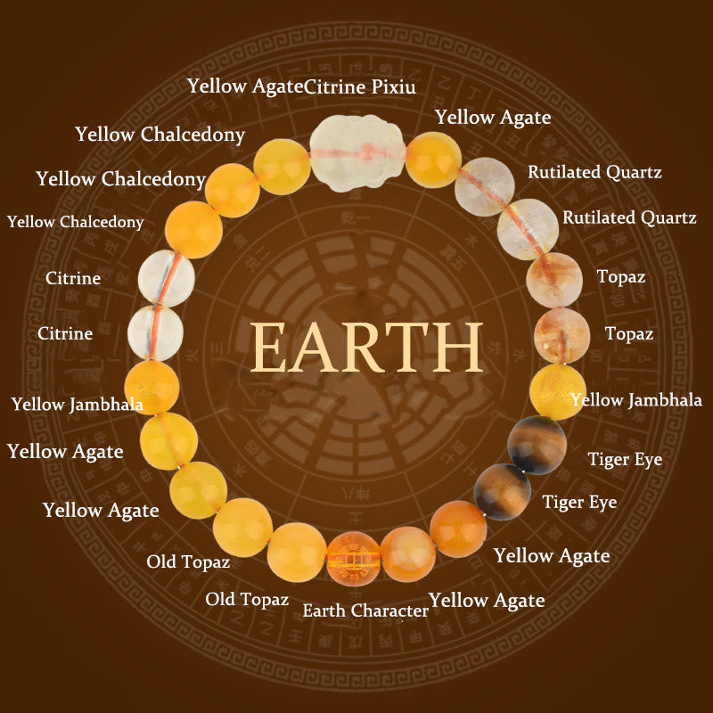 Buddha Stones Pięć Elementów Różnorodny Kryształ Agat Bransoletka PiXiu Wealth - Ziemia (obwód nadgarstka: 14-16 cm) - 8 mm - image 25