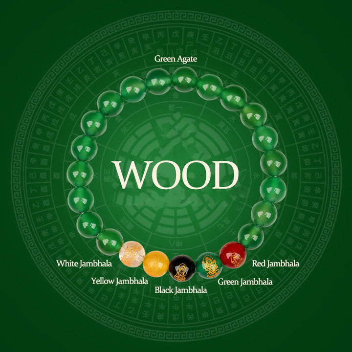 Buddha Stones Pięć Elementów Różnorodna Bransoletka Szczęścia Jambhala Agat - Drewno (obwód nadgarstka: 14-16 cm) - image 5