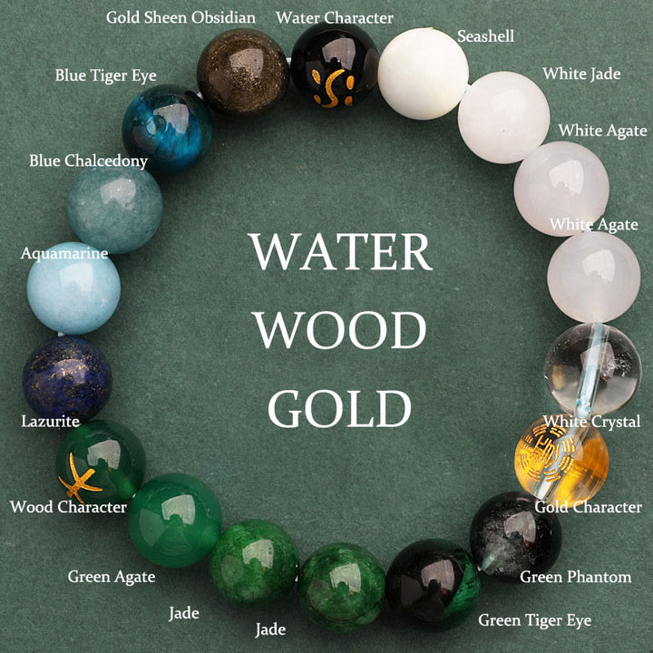 Buddha Stones Pięć Elementów Różnorodny Agat Kryształ Kamień Słońca Bransoletka Mądrości - Water Wood Gold (obwód nadgarstka: 14-16 cm) - 12 mm - image 19