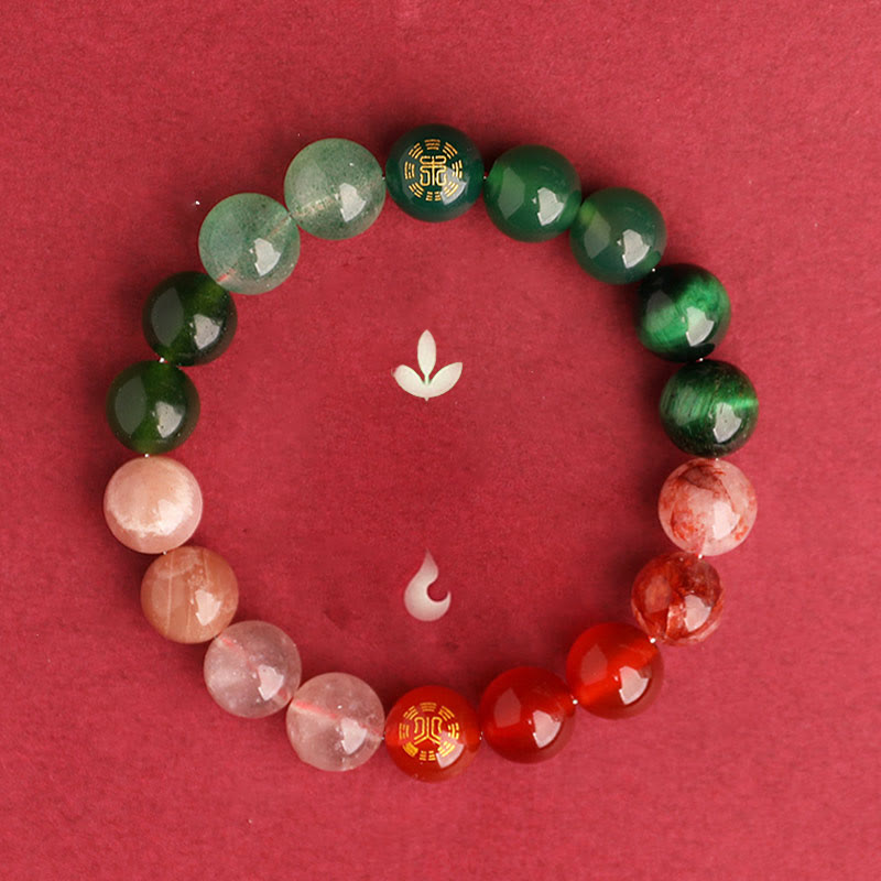 Buddha Stones Bransoletka mądrości z pięciu elementów z różnokolorowego agatu, czarnego onyksu i zielonego chalcedonu z akwamarynem - image 50