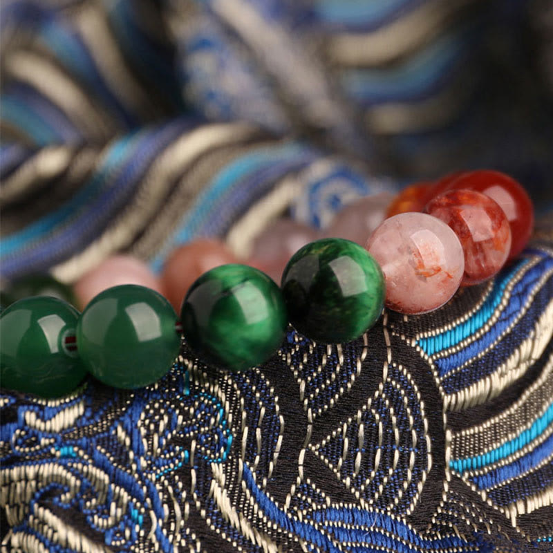 Buddha Stones Bransoletka mądrości z pięciu elementów z różnokolorowego agatu, czarnego onyksu i zielonego chalcedonu z akwamarynem - image 53