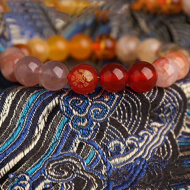 Buddha Stones Bransoletka mądrości z pięciu elementów z różnokolorowego agatu, czarnego onyksu i zielonego chalcedonu z akwamarynem - image 43
