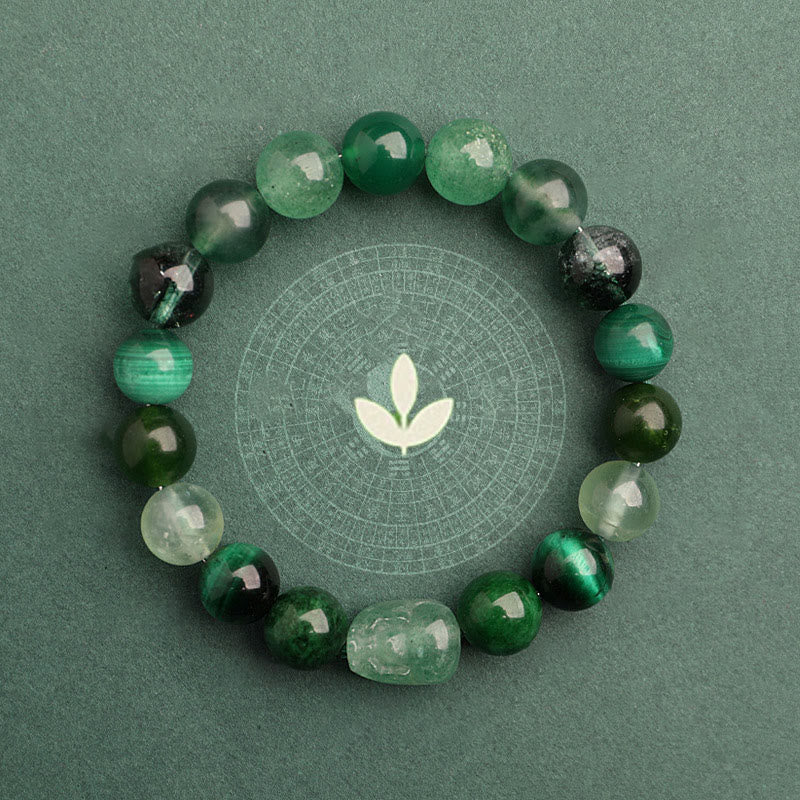 Buddha Stones Bransoletka z agatem, kryształem, zieloną truskawką i kwarcem, zielonym agatem i widmowym szczęściem, Five Elements - image 3