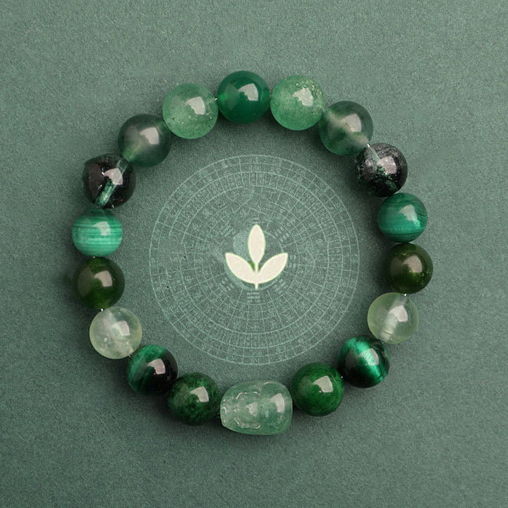 Buddha Stones Bransoletka z agatem, kryształem, zieloną truskawką i kwarcem, zielonym agatem i widmowym szczęściem, Five Elements - image 3