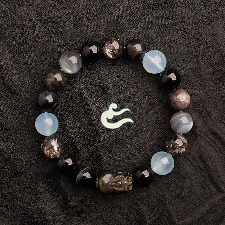 Buddha Stones Bransoletka z agatem, kryształem, zieloną truskawką i kwarcem, zielonym agatem i widmowym szczęściem, Five Elements - image 24