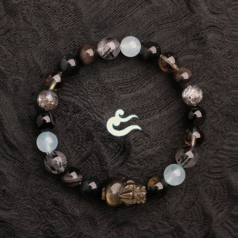 Buddha Stones Bransoletka z agatem, kryształem, zieloną truskawką i kwarcem, zielonym agatem i widmowym szczęściem, Five Elements - image 26