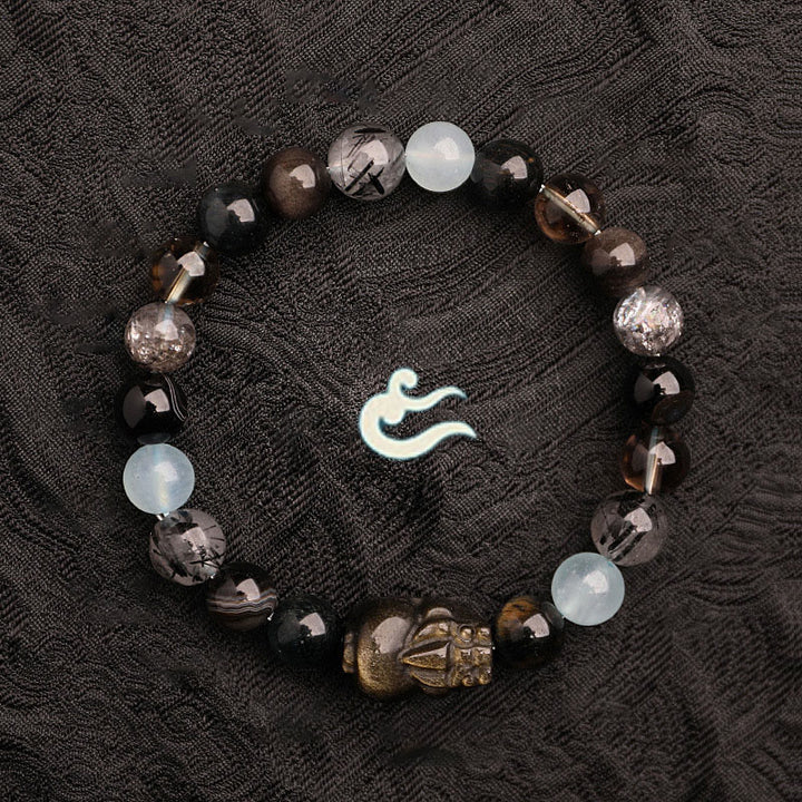 Buddha Stones Bransoletka z agatem, kryształem, zieloną truskawką i kwarcem, zielonym agatem i widmowym szczęściem, Five Elements - image 26