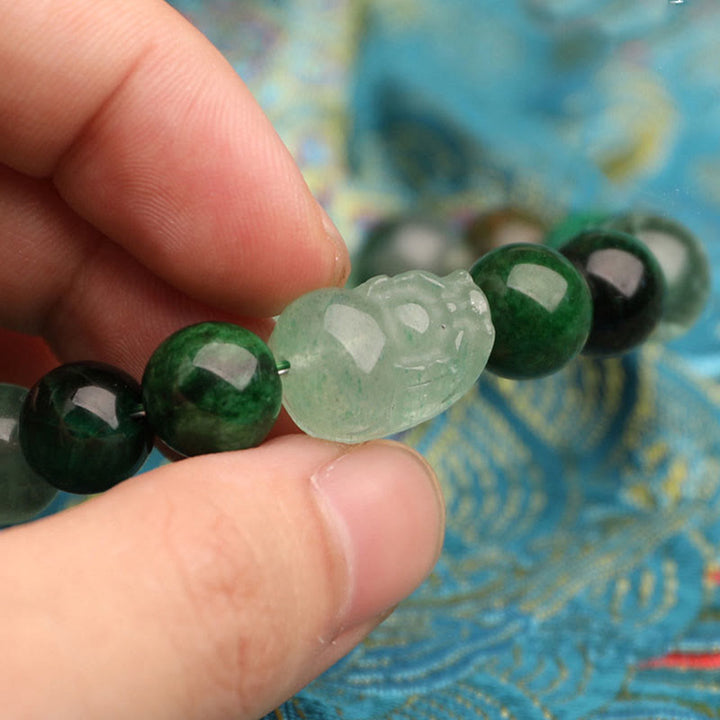 Buddha Stones Bransoletka z agatem, kryształem, zieloną truskawką i kwarcem, zielonym agatem i widmowym szczęściem, Five Elements - image 17
