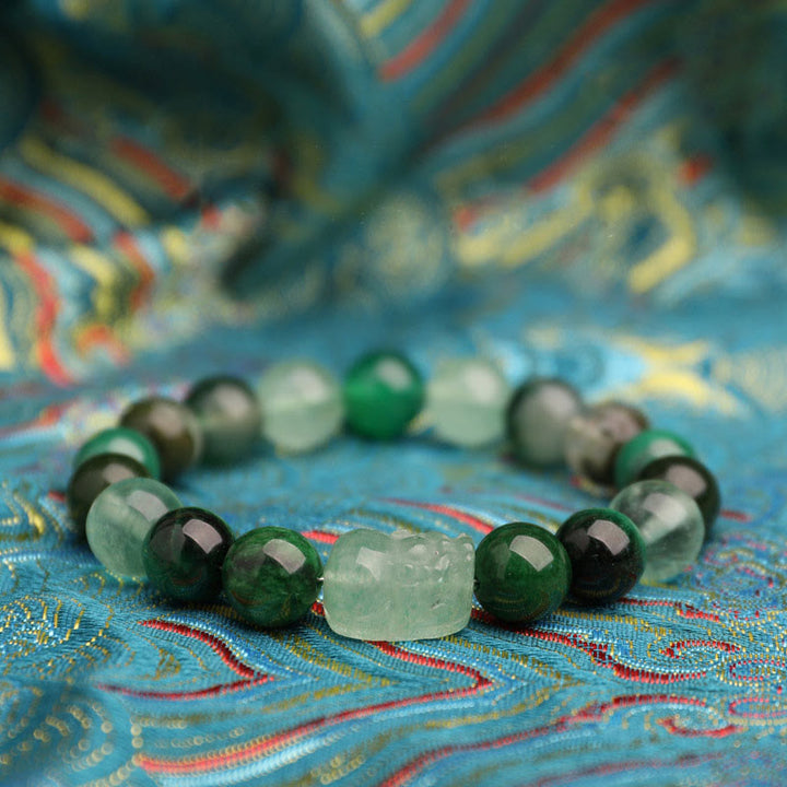 Buddha Stones Bransoletka z agatem, kryształem, zieloną truskawką i kwarcem, zielonym agatem i widmowym szczęściem, Five Elements - image 15
