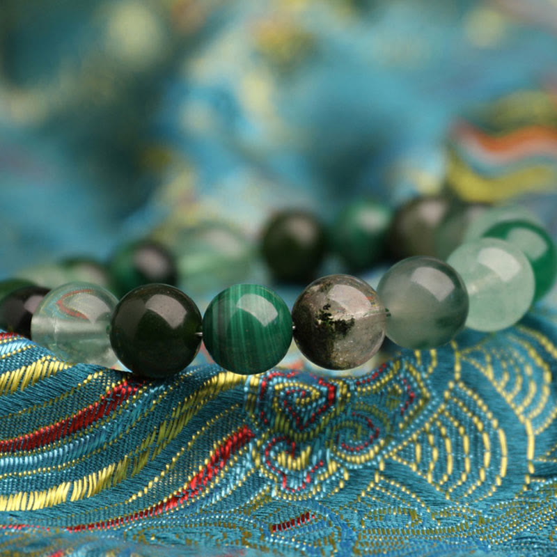 Buddha Stones Bransoletka z agatem, kryształem, zieloną truskawką i kwarcem, zielonym agatem i widmowym szczęściem, Five Elements - image 16