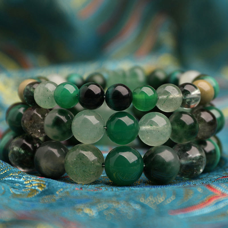 Buddha Stones Bransoletka z agatem, kryształem, zieloną truskawką i kwarcem, zielonym agatem i widmowym szczęściem, Five Elements - image 12