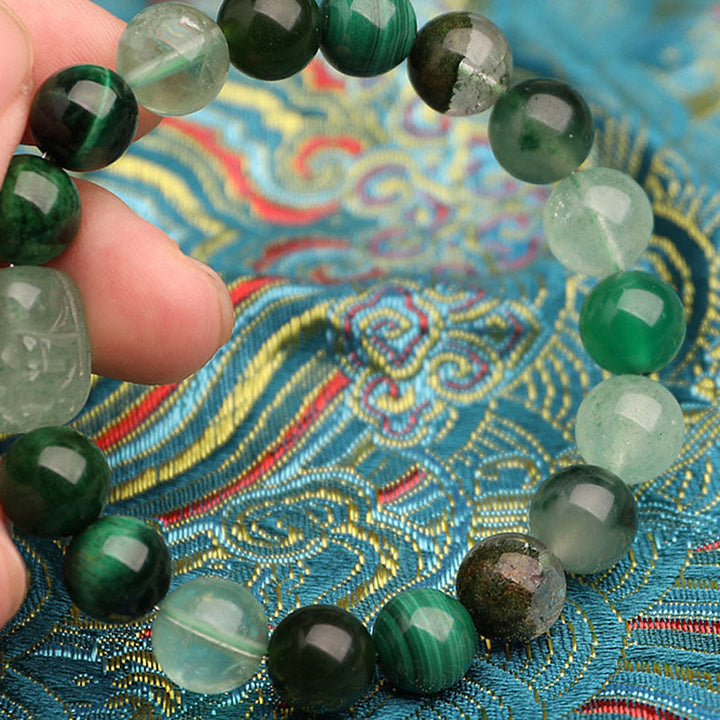 Buddha Stones Bransoletka z agatem, kryształem, zieloną truskawką i kwarcem, zielonym agatem i widmowym szczęściem, Five Elements - image 19