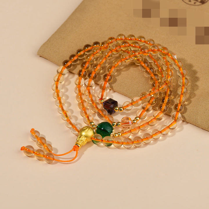 Buddha Stones 108 Mala Koraliki Cytryn Bransoletka Szczęścia