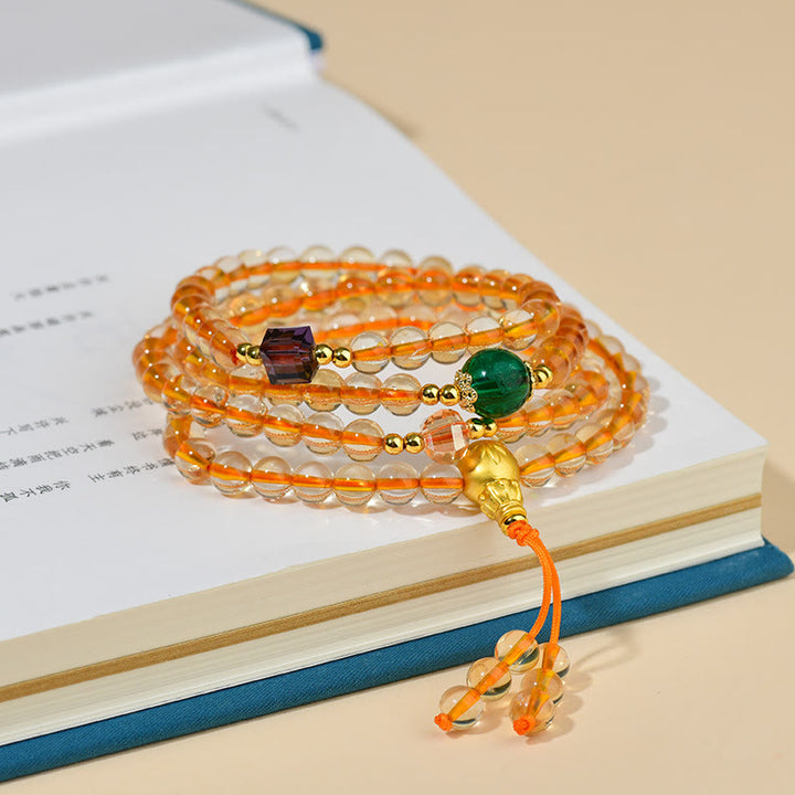 Buddha Stones 108 Mala Koraliki Cytryn Bransoletka Szczęścia