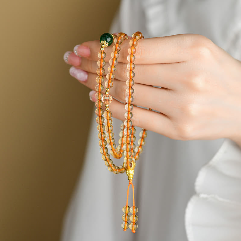 Buddha Stones 108 Mala Koraliki Cytryn Bransoletka Szczęścia