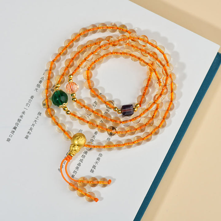 Buddha Stones 108 Mala Koraliki Cytryn Bransoletka Szczęścia