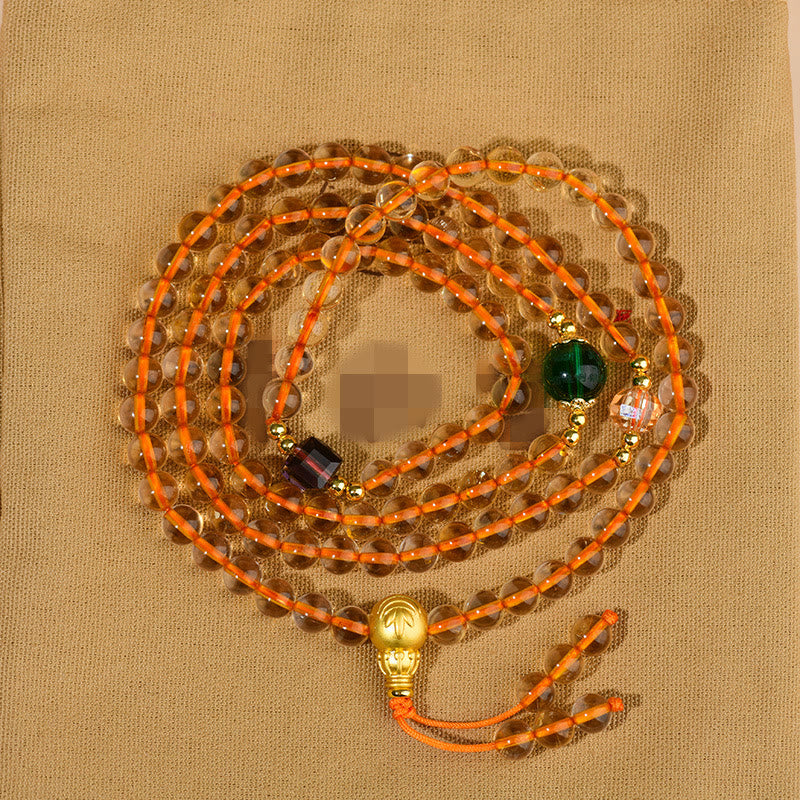 Buddha Stones 108 Mala Koraliki Cytryn Bransoletka Szczęścia