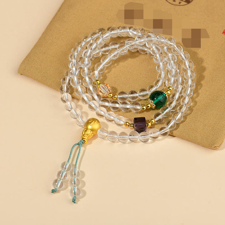 Bransoletka z Buddha Stones 108 koralików Mala z białego kryształu o czystości