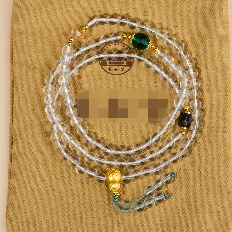 Bransoletka z Buddha Stones 108 koralików Mala z białego kryształu o czystości